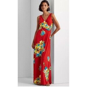 Lauren Ralph Lauren Women’s 10 Red Jersey Sleeveless Maxi Dress Black Label Soft